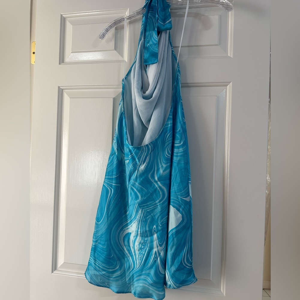 Amanda Uprichard Teal Marble Mini Dress - Picture 2 of 3